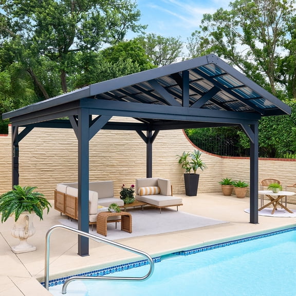 Range Steel Gazebo with Front Gable Overhang & PowerPort