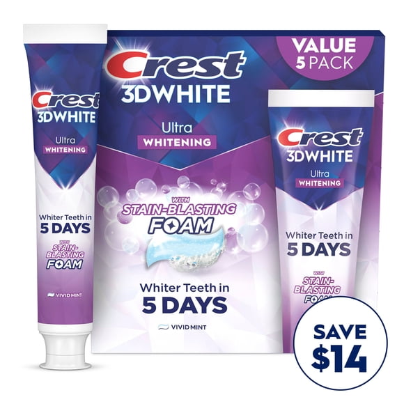 Crest 3D White Vivid Mint Ultra Whitening Toothpaste, 5.2 oz., 5 pk.