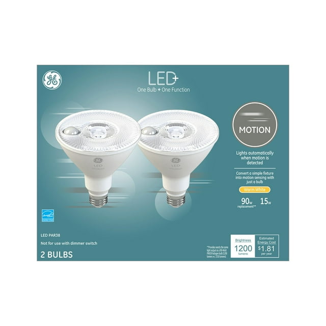 GE LED+ Motion Warm White 90W Replacement LED Outdoor Floodlight, PAR38 Bulbs (2 pk.)