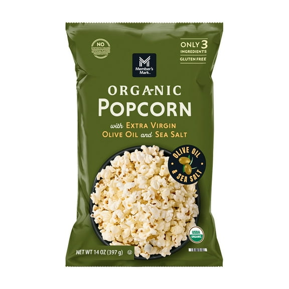 Member's Mark Organic Sea Salt Popcorn with Extra Virgin Olive Oil, 14 oz.
