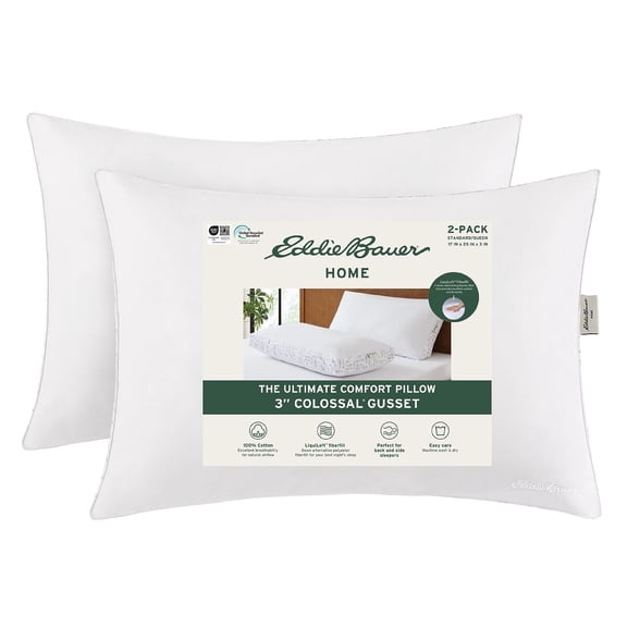 Eddie Bauer 2-Pack Down Alternative Bed Pillows with 3" Gusset, Assorted Sizes