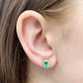 thumbnail image 3 of Oval Cut Genuine Gemstone & 0.16 CT.T.W. Diamond Halo Stud Earrings in 14K Gold, 3 of 3