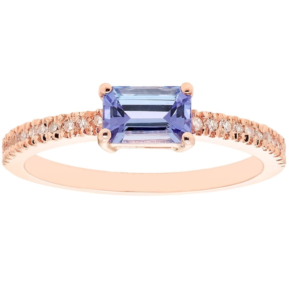 Baguette Cut Gemstone and 0.10 CT. T.W. Diamond Ring in 14K Gold