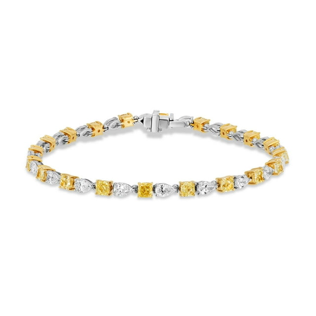 7.49 CT. TW Cushion and Pear Cut White and Natural Yellow Diamond Bracelet in 18K Gold