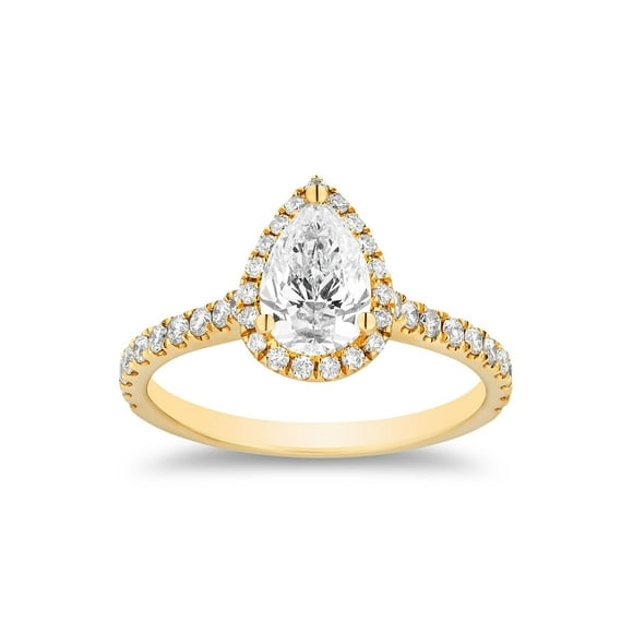 1.45 CT. TW Pear Cut Natural Halo Diamond Ring in 18K Gold