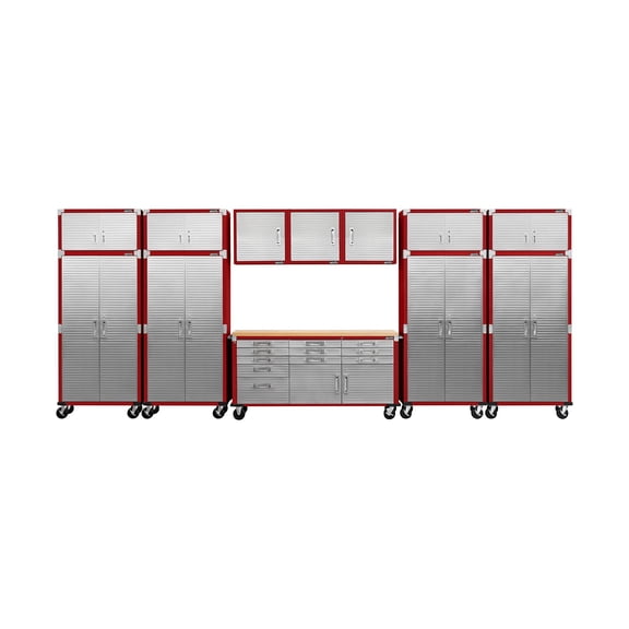 Seville Classics UltraHD 12-Piece Steel Garage Cabinet Storage Set with Rolling Workbench, 18 Feet Wide