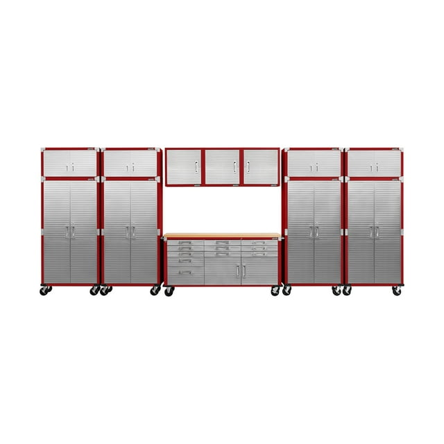 Seville Classics UltraHD 12-Piece Steel Garage Cabinet Storage Set with Rolling Workbench, 18 Feet Wide