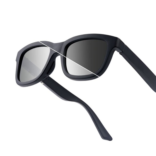 CHAMELO Lifestyle Dusk Classic Button Smart Audio Sunglasses, Black Frame with Smoke Lenses | Adjustable Electronic Tint, Bluetooth Open-Ear Audio + Integrated Microphone, Polarized UV Protection