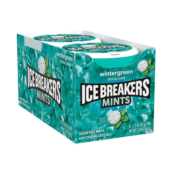 ICE BREAKERS Sugar Free Breath Mints, Wintergreen, 1.5 oz., 8 pk.