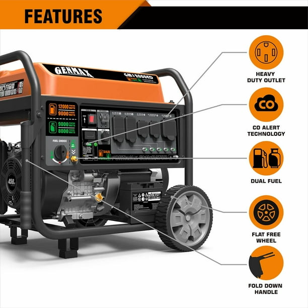 Genmax Portable Generator, 12000-Watt Dual Fuel Electric Start CO