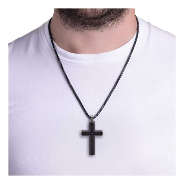 アクセサリー SAM Spartan Stainless Steel with Black Spinel Gemstones Men's Cross
