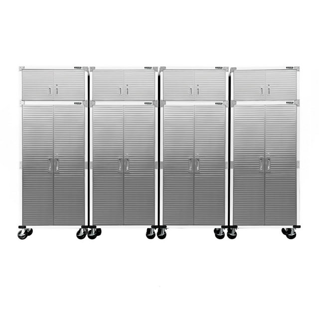 Seville Classics UltraHD 8-Piece Rolling Steel Garage Storage Cabinet With Stacker Set, 12 Feet Wide