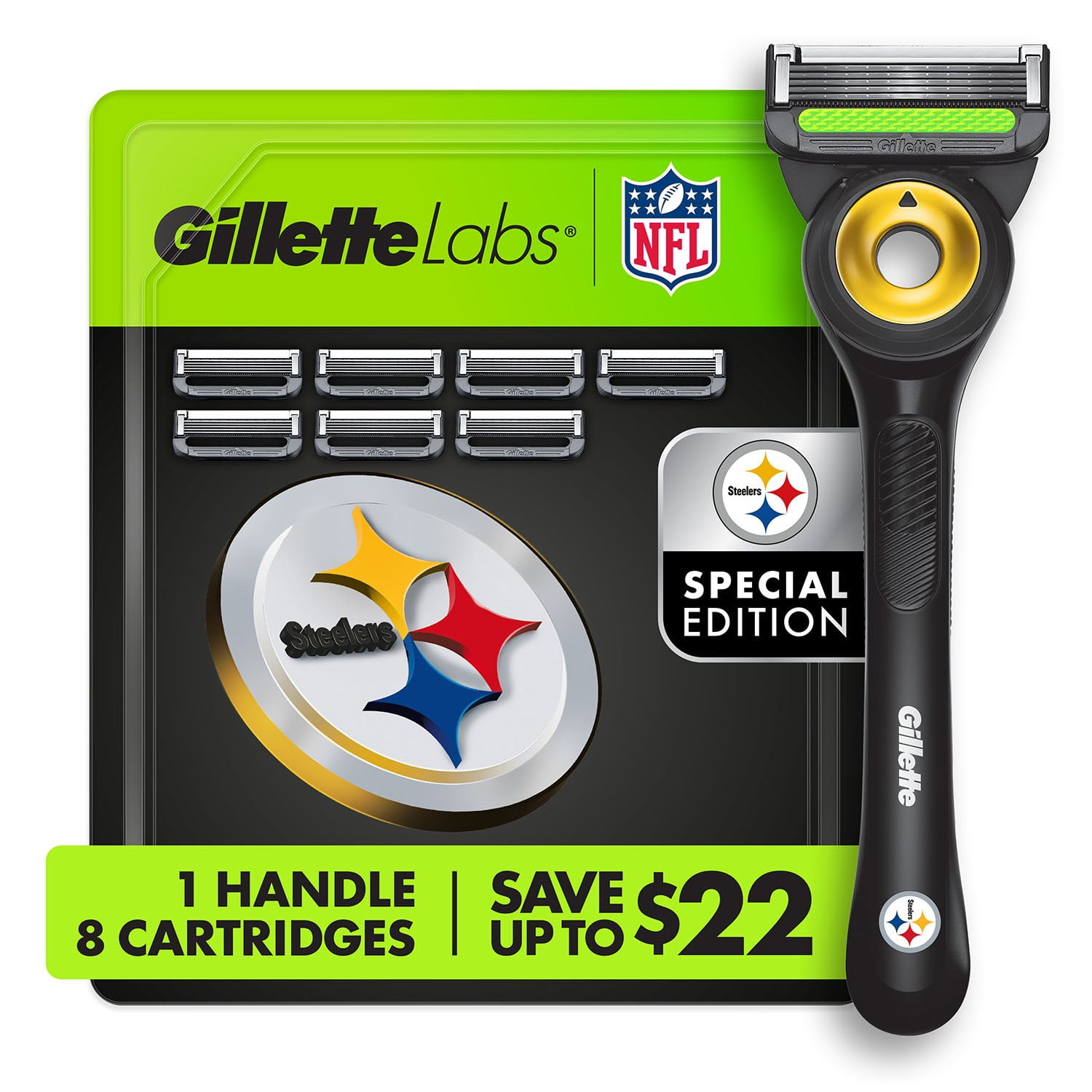Gillette Labs NFL Pittsburgh Steelers Men's Razor, Handle + 8