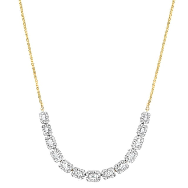 1.10 CT. T.W. Baguette & Round Diamond Necklace in 14K Gold
