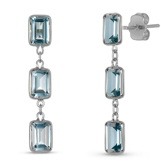 Emerald Cut Gemstone Dangle Earrings in 14K Gold