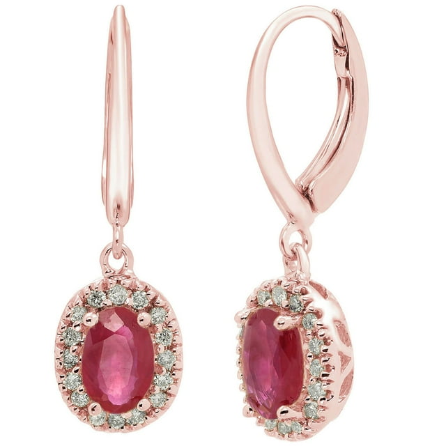 Oval Cut Genuine Gemstone and 0.16 CT. T.W. Diamond Dangle Earrings in 14K Gold