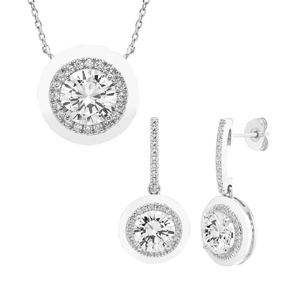 Multiple Cut Lab White Sapphire Pendant and Earring Set in Sterling Silver