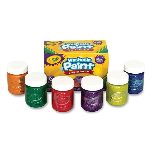 Crayola Washable Glitter Paint, Assorted Classic Colors, 2 oz Bottle, 6/Pack