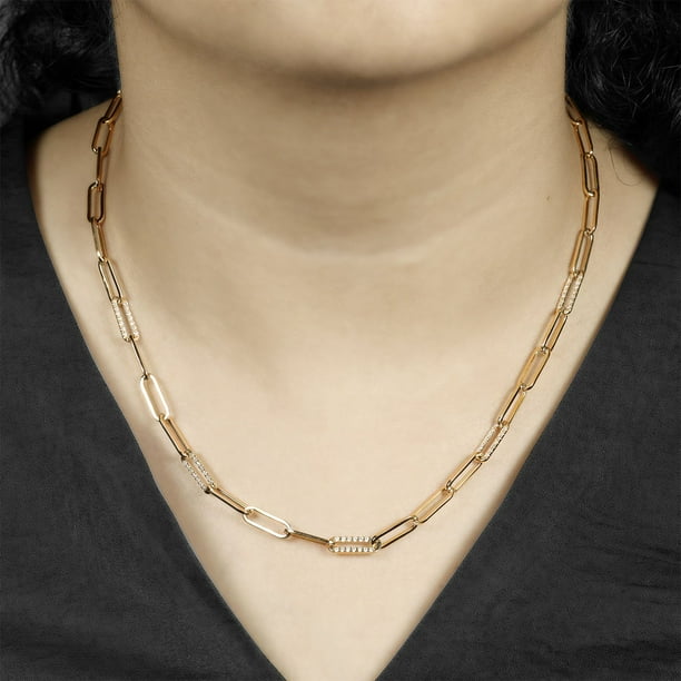 Diamond Paperclip Necklace in 14K Yellow Gold - Samsclub.com