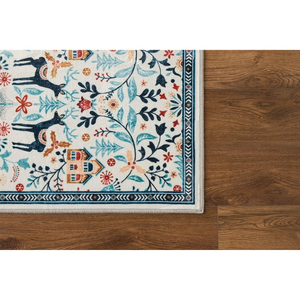 Frosty Bells Yale Haven Washable Recycled Holiday Area Rug