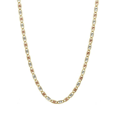 Tricolor Solid Diamond Cut Valentino Necklace in 14K Gold