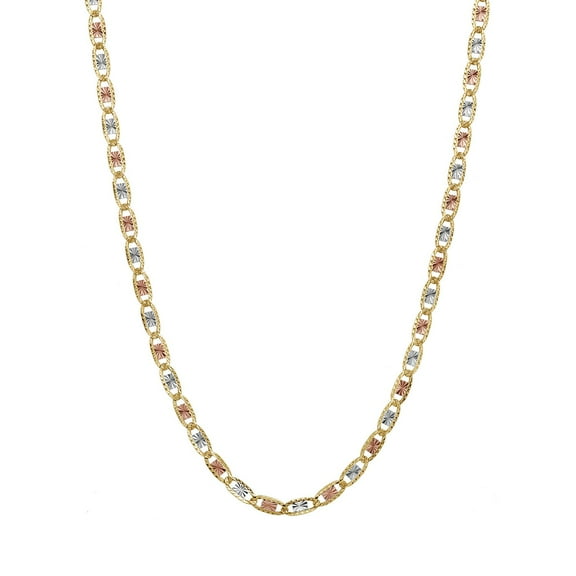Tricolor Solid Diamond Cut Valentino Necklace in 14K Gold
