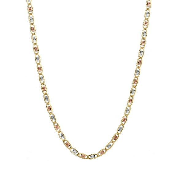 Tricolor Solid Diamond Cut Valentino Necklace in 14K Gold