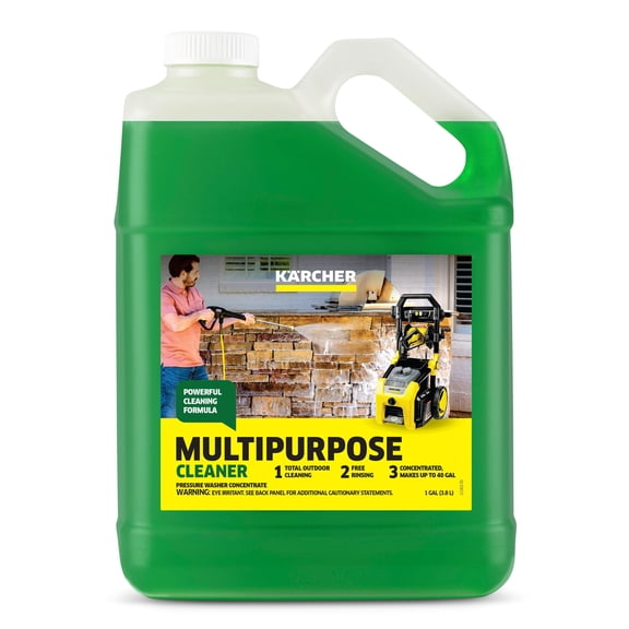 Kärcher Multi-Purpose Cleaning Detergent for Pressure Washers, Highly Concentrated, Makes up to 40 gallons of Cleaner, Cleans siding, driveways, brick, wood, stucco, plastic, Easy pour 1 Gallon.