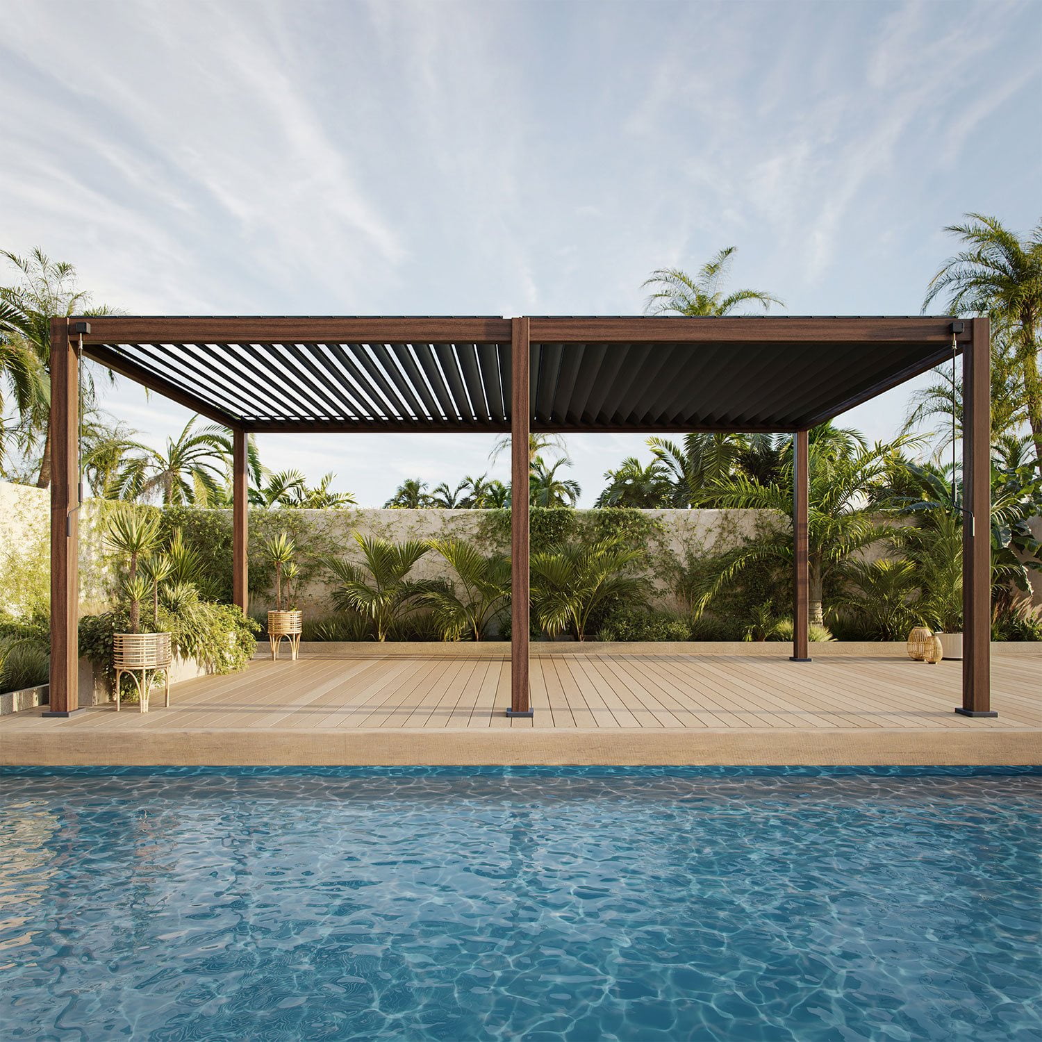 Mirador Takasho Acacia Finish Louvered Pergola, Choose Size