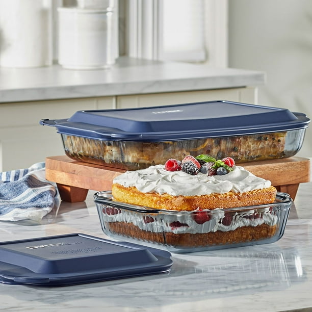 Pyrex Sculpted Tinted 4-Piece Glass Baking Dish Set with Airtight