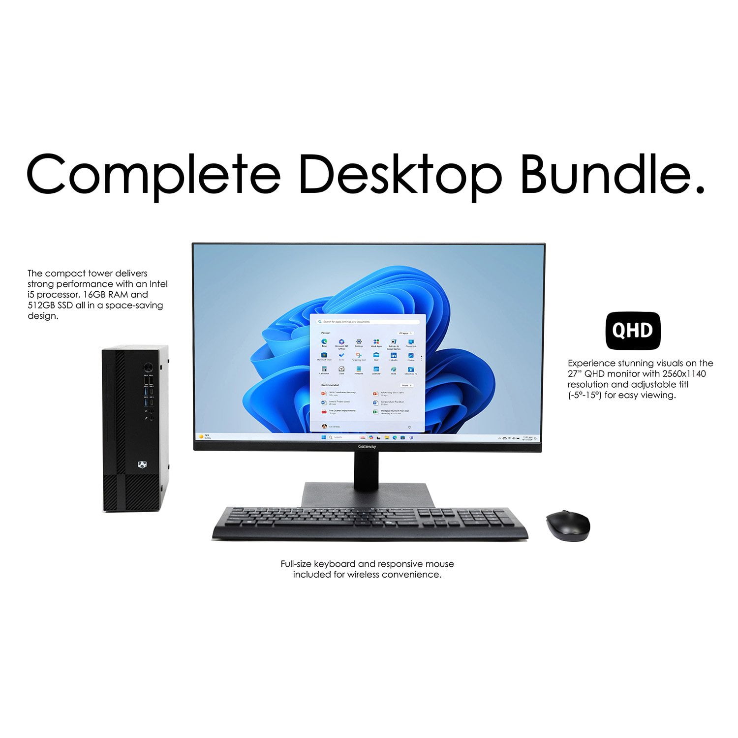 GatewayスリムPC/i5/8GB/SSD+HDD/Win11 Gateway Desktop Computer & 27