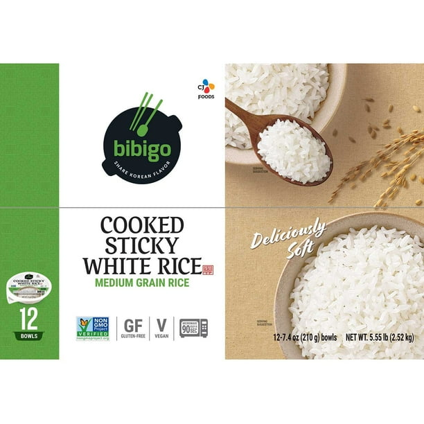 Bibigo Korean Style Cooked Sticky White Rice Bowl, 7.4 oz., 12 pk