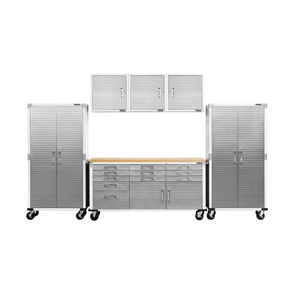 Seville Classics UltraHD 6-Piece Steel Garage Cabinet Storage Set With Rolling Workbench, 12' Wide