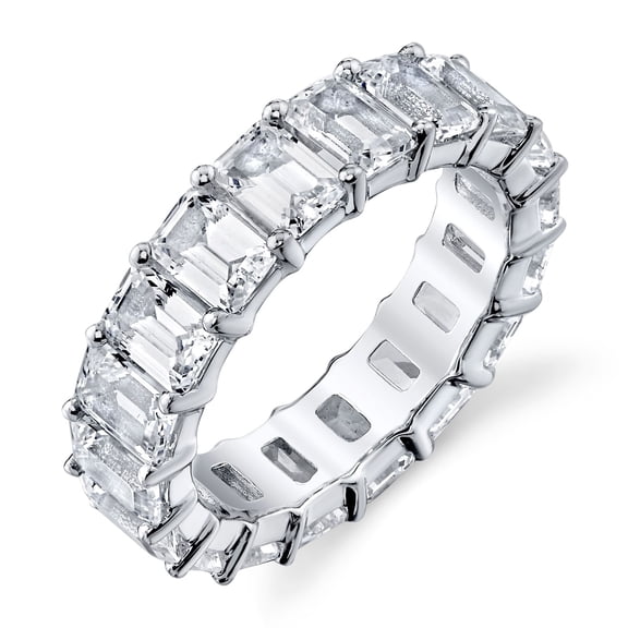 Lab Created Emerald Cut White Sapphire Eternity Ring in Sterling Silver