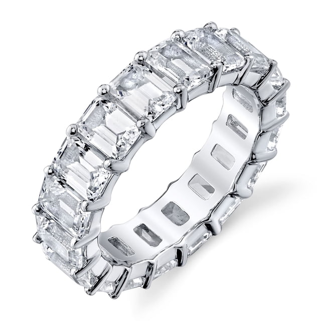 Lab Created Emerald Cut White Sapphire Eternity Ring in Sterling Silver