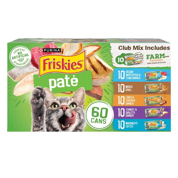 Purina Friskies Variety Pack, Adult Pate Wet Cat Food, 5.5 oz., 60 ct.