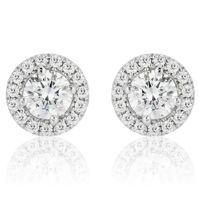 Round Cut Halo Diamond Stud Earrings in 18K Gold