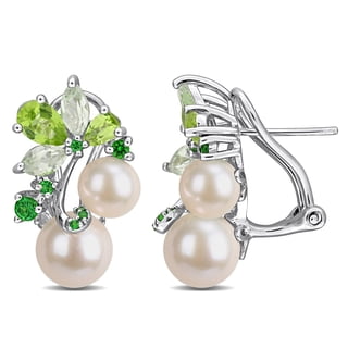 Freshwater Cultured 6-8.5mm Pearl & Gemstone Earrings in Sterling Silver