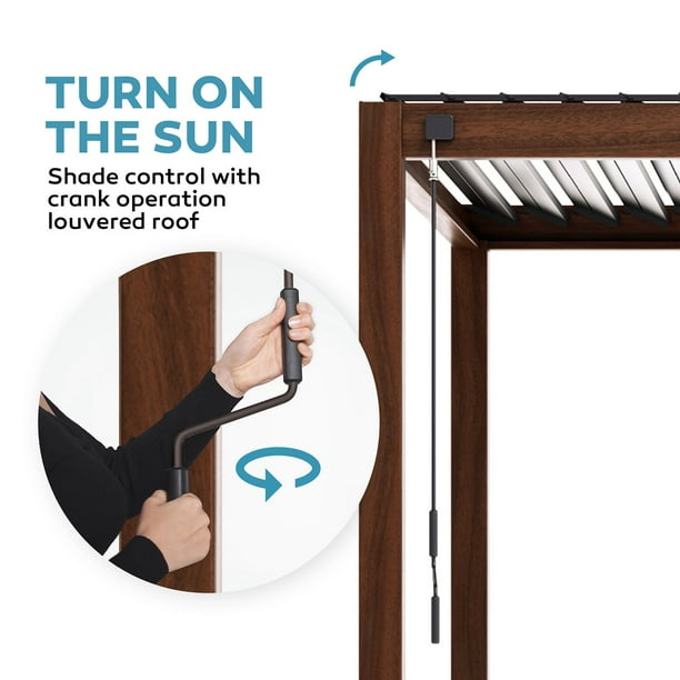 Mirador Takasho Acacia Finish Louvered Pergola, Choose Size