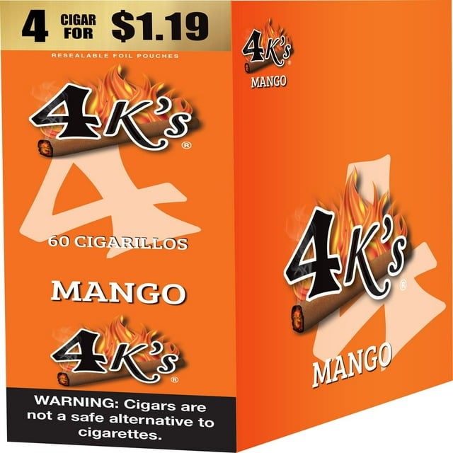 4K's Cigarillo Foil Pouch, Mango Pre-Priced $1.19 for 4 cigars, 15 pack