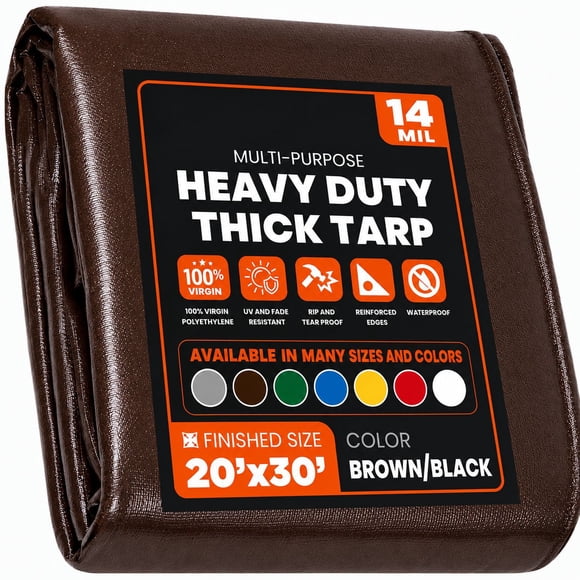 Heavy Duty 20' x 30' Tarp Cover, Waterproof, UV Resistant, Rip and Tear Proof, Poly Tarpaulin with Reinforced Edges for Roof, Camping, Patio, Pool, Boat, Assorted Mil & Colors