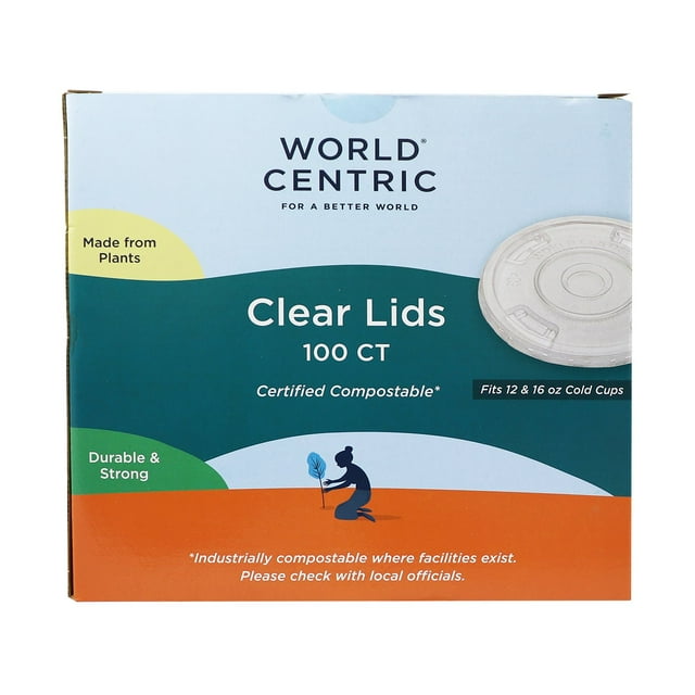 World Centric Compostable PLA Cup Lids, Fits 12-16 oz. 100 ct.