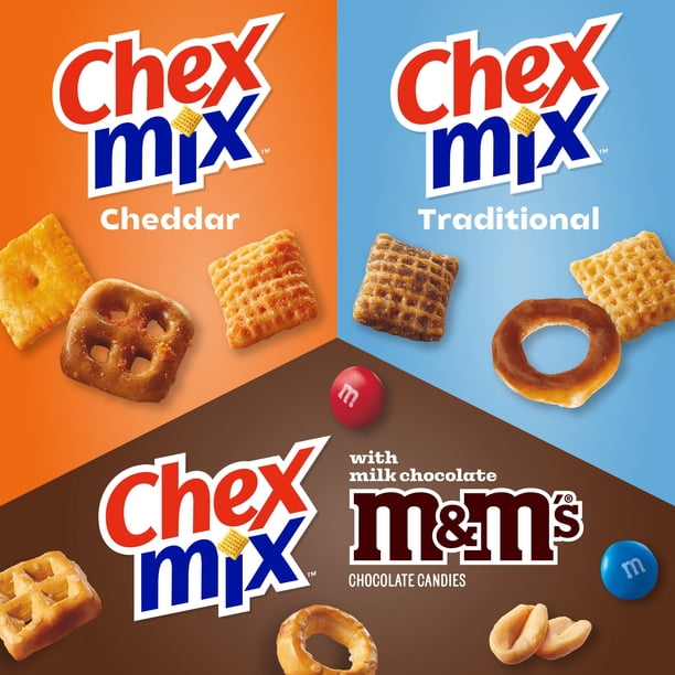 Chex Mix Traditional, Cheddar and M&M Sweet & Salty Mix Variety