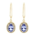 thumbnail image 2 of Oval Cut Genuine Gemstone and 0.16 CT. T.W. Diamond Dangle Earrings in 14K Gold, 2 of 4