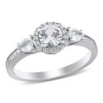 thumbnail image 1 of White Sapphire & Diamond Accent Three Stone Halo Ring in 14K Gold, 1 of 7