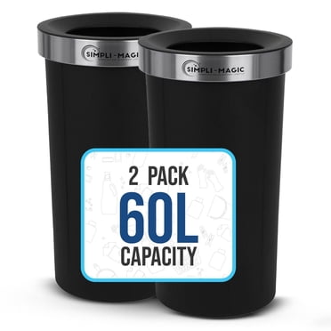 Simpli-Magic 16 Gallon (60L) Open Top Trash Can – Round Commercial Trash Can – Smudge-Resistant, Easy to Clean, Non-Skid Base, Plastic (2 Pack)