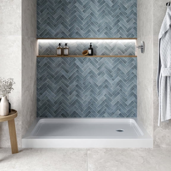 Streamline 60 in. x 36 in. Alcove Acrylic Shower Base With Left, Center or Right Drain / Glossy Black or White