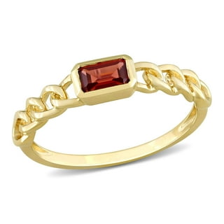 Emerald Cut Garnet Link Ring in 14K Gold