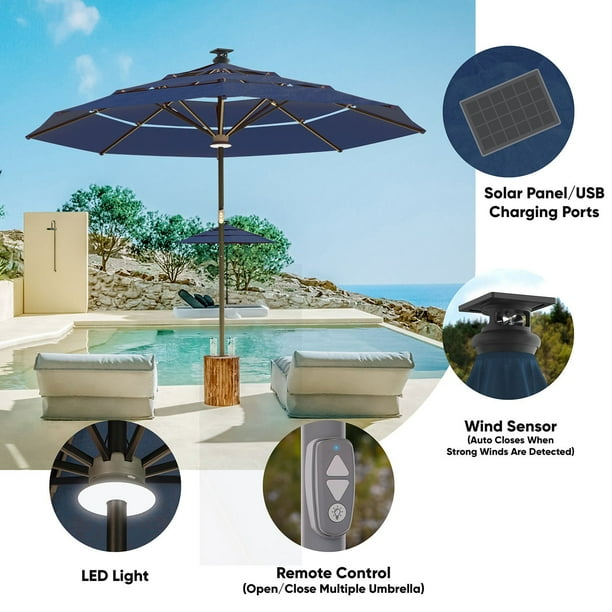 destination summer 11-foot rectangular aluminum solar patio umbrella Yaheetech 11FT w/Push Button Tilt & Crank, Tan Fifty embedded LED lights in the frame plus a center light provide ample illumination for evening meals or quiet reading Above Height 2 Series 11'