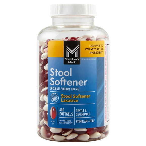 Member's Mark Stool Softener Softgels, 100 mg Docusate Sodium, 600 ct.
